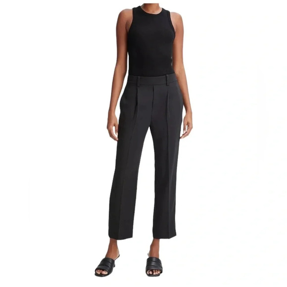 Vince Mid-Rise Tapered Pull-On Pant Straight Cropped Leg Trousers Black Size M - Picture 11 of 11
